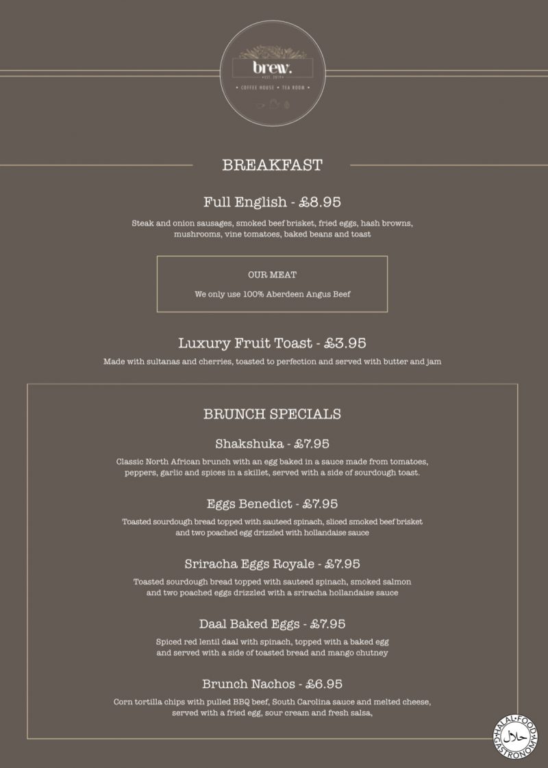 BREW Batley Coffeehouse Tearoom & Brunch Review inc Menu Halal Food